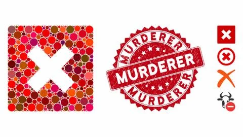 Collage Close Icon with Textured Murderer Stamp Stock Illustration