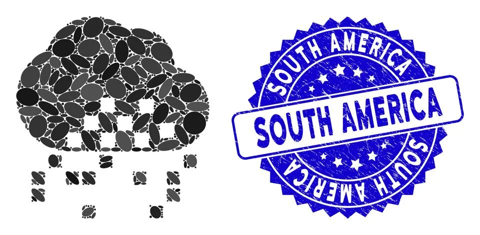 Collage Cloud Dissipation Icon with Scratched South America Seal Stock Illustration