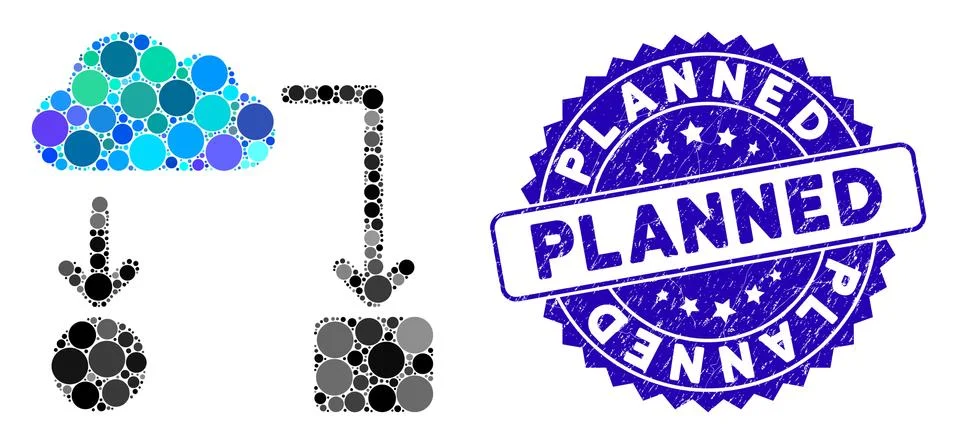 Collage Cloud Flow Chart Icon with Textured Planned Stamp Stock Illustration