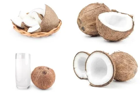 Collage of coconut on a white background Foto stock