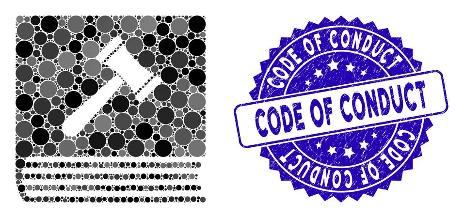 Collage Code of Conduct Icon with Grunge Code of Conduct Seal Stock Illustration