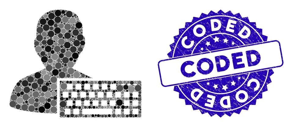 Collage Coder Icon with Distress Coded Stamp Stock-Illustration