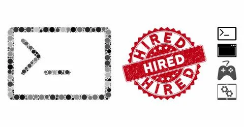 Collage Coding Console Icon with Grunge Hired Seal イラスト素材