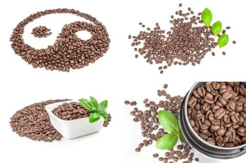 Collage of coffee isolated on a white background cutout Foto stock