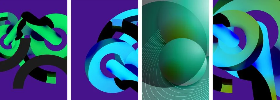 A collage of colorful gadgets and objects on a purple background Stock Illustration