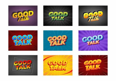A collage of colorful text designs featuring the phrase Good Talk in variou.. Stock Illustration