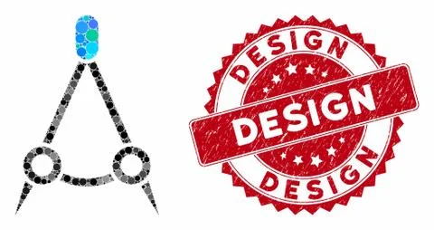 Collage Compasses with Textured Design Stamp Illustrazione stock
