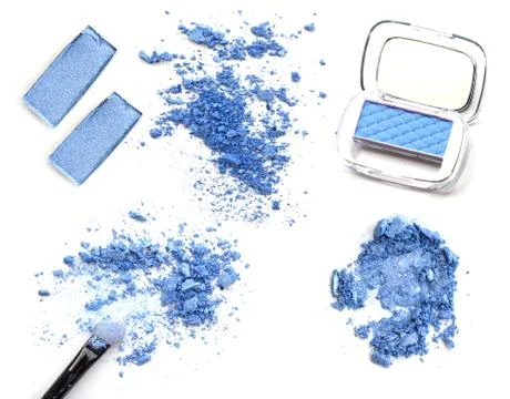 Collage of compositions of compact and crushed multicolor eyeshadow isolate.. Stock Photos