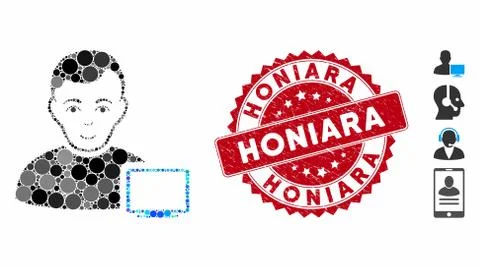 Collage Computer Administrator Icon with Scratched Honiara Seal Stock Illustration