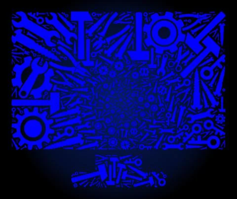 Collage Computer Display of Service Tools in Blue Colors Illustrazione stock
