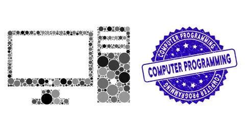 Collage Computer Icon with Scratched Computer Programming Stamp Stock Illustration