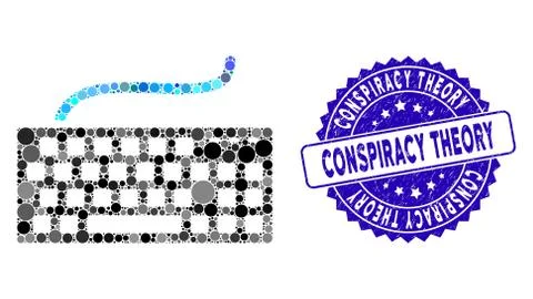 Collage Computer Keyboard Icon with Scratched Conspiracy Theory Seal Stock Illustration