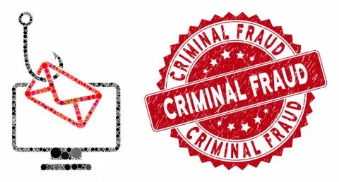 Collage Computer Mail Fishing with Textured Criminal Fraud Seal Stock Illustration