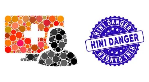 Collage Computer Medical Client Icon with Distress H1N1 Danger Stamp Stock Illustration