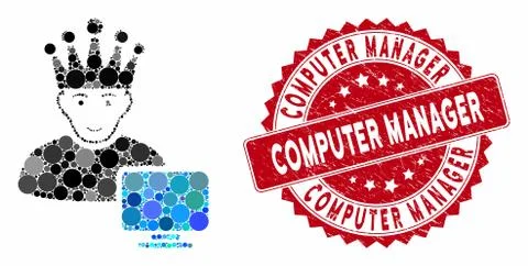 Collage Computer Moderator with Grunge Computer Manager Stamp Stock Illustration