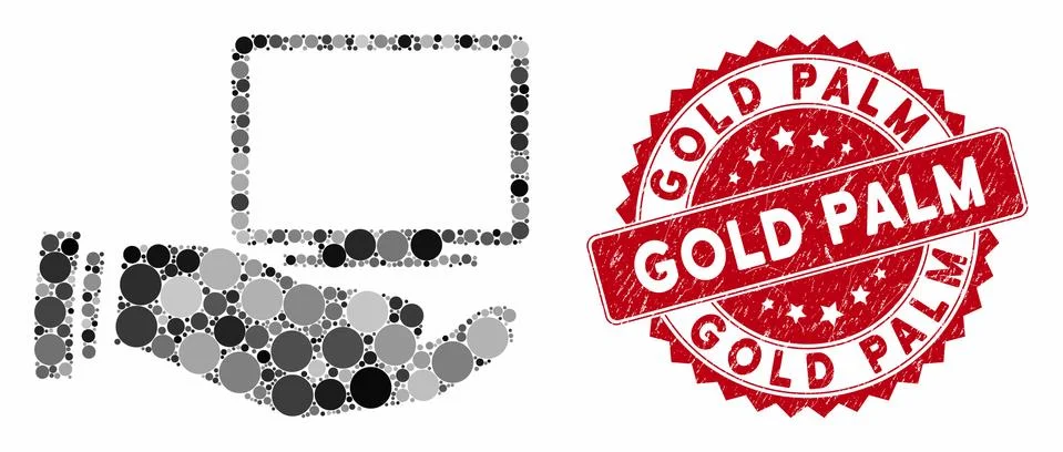Collage Computer Offer Hand with Textured Gold Palm Seal イラスト素材