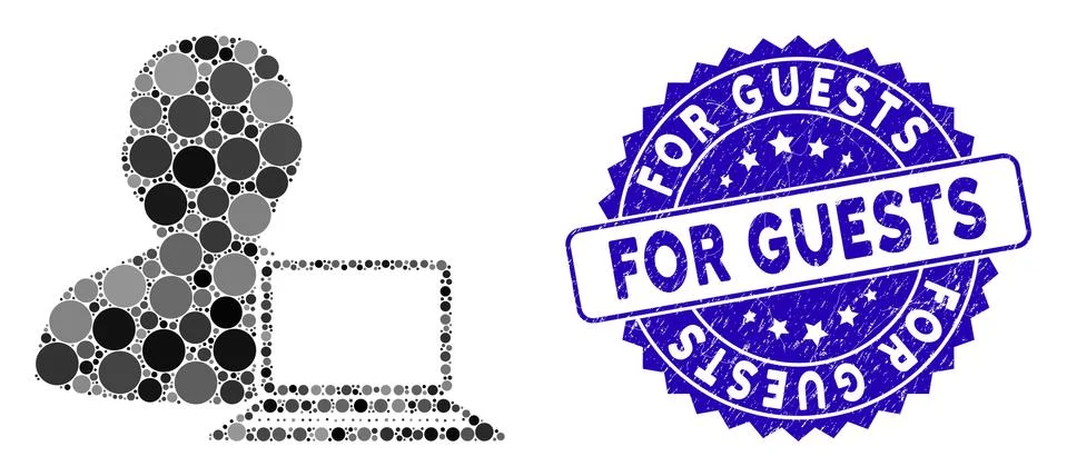 Collage Computer Programmer Icon with Grunge For Guests Seal Stock-Illustration