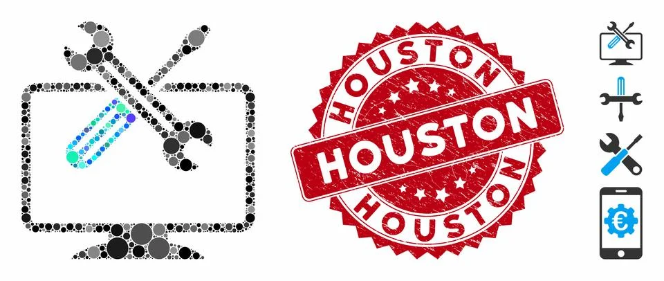 Collage Computer Tools Icon with Scratched Houston Seal Stock Illustration