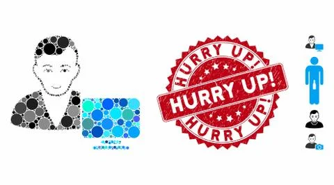 Collage Computer User Icon with Grunge Hurry Up! Seal Stock-Illustration