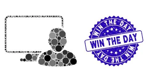 Collage Computer User Icon with Scratched Win the Day Stamp Stock Illustration