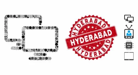 Collage Computer Workgroup Icon with Grunge Hyderabad Seal Stock Illustration
