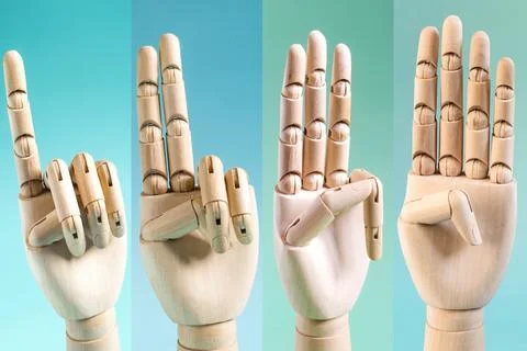 Collage conceptual hand gestures Stock Photos