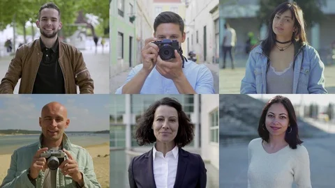 Collage of confident citizens posing on city streets Stock-Footage 114569259