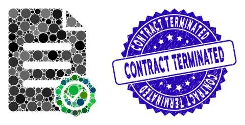 Collage Confirmation Document Icon with Distress Contract Terminated Stamp Stock Illustration