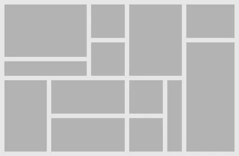 Collage consisting of 13 photo  frames of square and rectangular shape. Vector Illustrazione stock