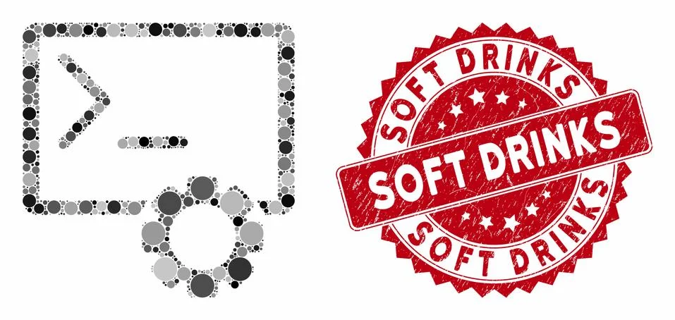 Collage Console Administration with Textured Soft Drinks Stamp 스톡 일러스트