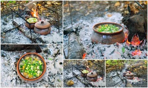 Collage - cooking in the pot Stock Photos