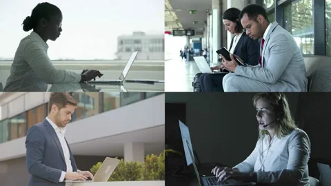 Collage of corporate workers using laptop for work Stock Footage 132941247