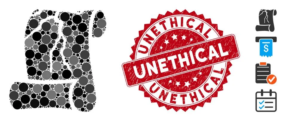 Collage Corrupted Law Document Icon with Distress Unethical Stamp Stock Illustration