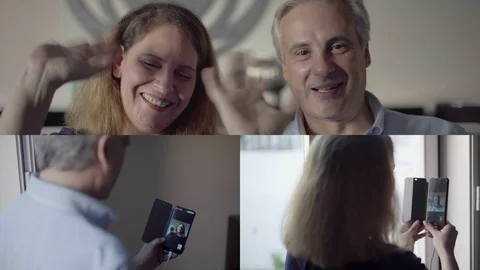 Collage of couple having video chat on phone Vídeo Stock 111345541