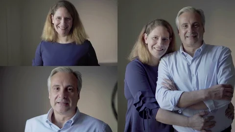 Collage of couple looking at camera together and separately Vídeo Stock 111345455