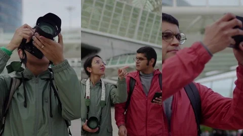 Collage of couple making tour, sightseeing, making photos Vídeo Stock 106192148