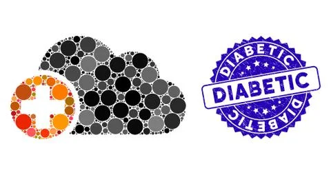 Collage Create Cloud Icon with Scratched Diabetic Stamp Stock Illustration
