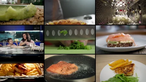 Collage of culinary creativity: Home chefs preparing meals Stock Footage 307076430