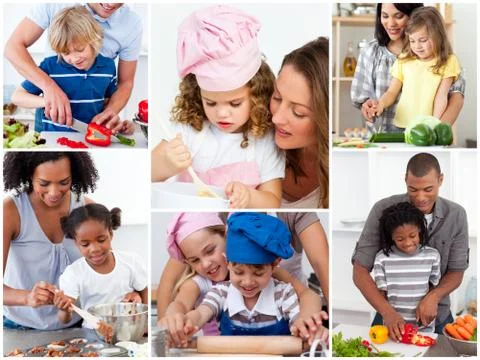 Collage of cute families Stock Photos