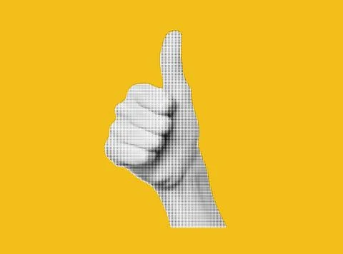 Collage cutout element with the finger up. Hand in gesture I like. Halftone Illustrazione stock