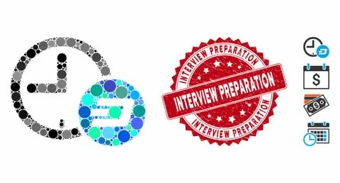 Collage Dash Credit Time Icon with Textured Interview Preparation Stamp Stock Illustration