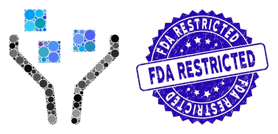 Collage Data Filtering Icon with Grunge FDA Restricted Seal Stockillustratie