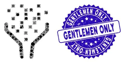 Collage Data Processing Funnel Icon with Grunge Gentlemen Only Stamp Illustrazione stock