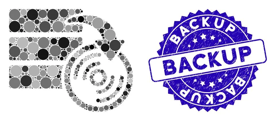 Collage Database Backup Icon with Textured Backup Stamp 스톡 일러스트