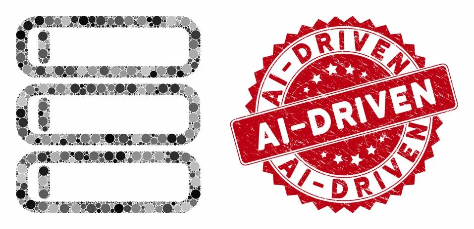 Collage Database with Grunge Ai-Driven Seal 스톡 일러스트