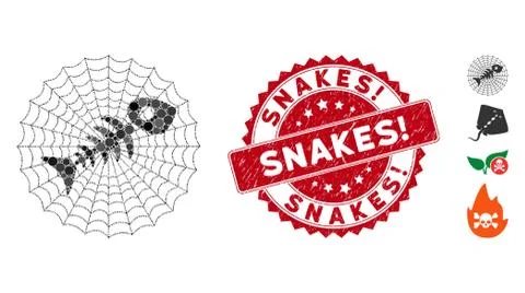 Collage Dead Fish Net Icon with Distress Snakes! Stamp Stock Illustration