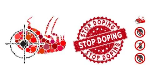 Collage Dead Flea Icon with Distress Stop Doping Seal Illustrazione stock