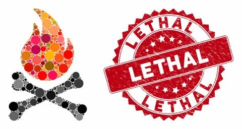 Collage Death Bones Flame with Grunge Lethal Stamp Stock Illustration