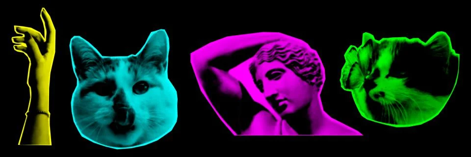 Collage design elements in trendy dotted pop art style. Retro halftone effect Illustrazione stock