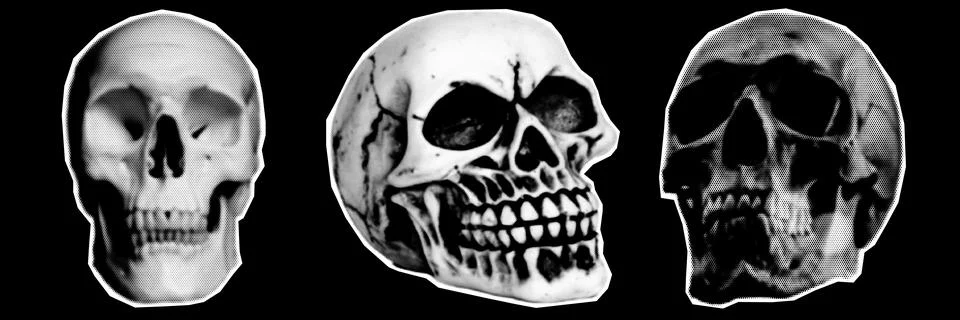 Collage design elements in trendy dotted pop art style. Retro halftone effe.. Stock Illustration